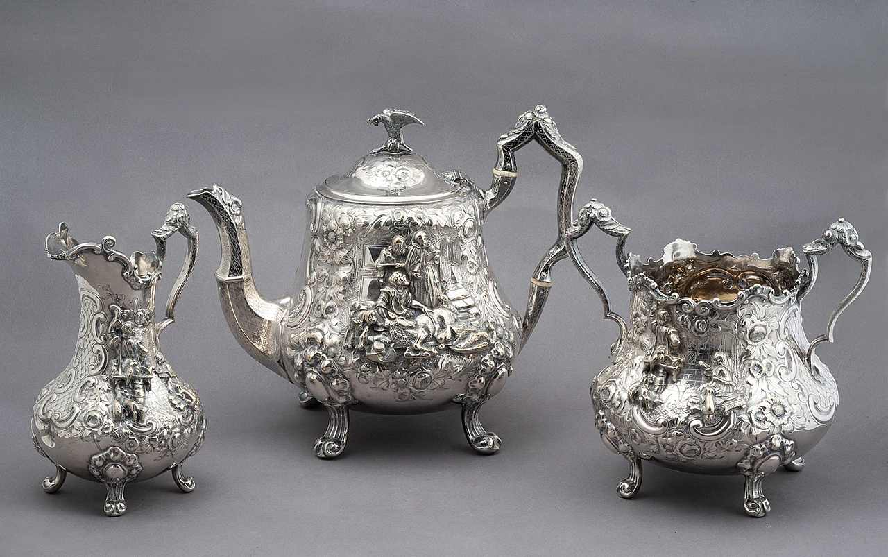 George III chiseled Sheffield tea set, 19th century 1