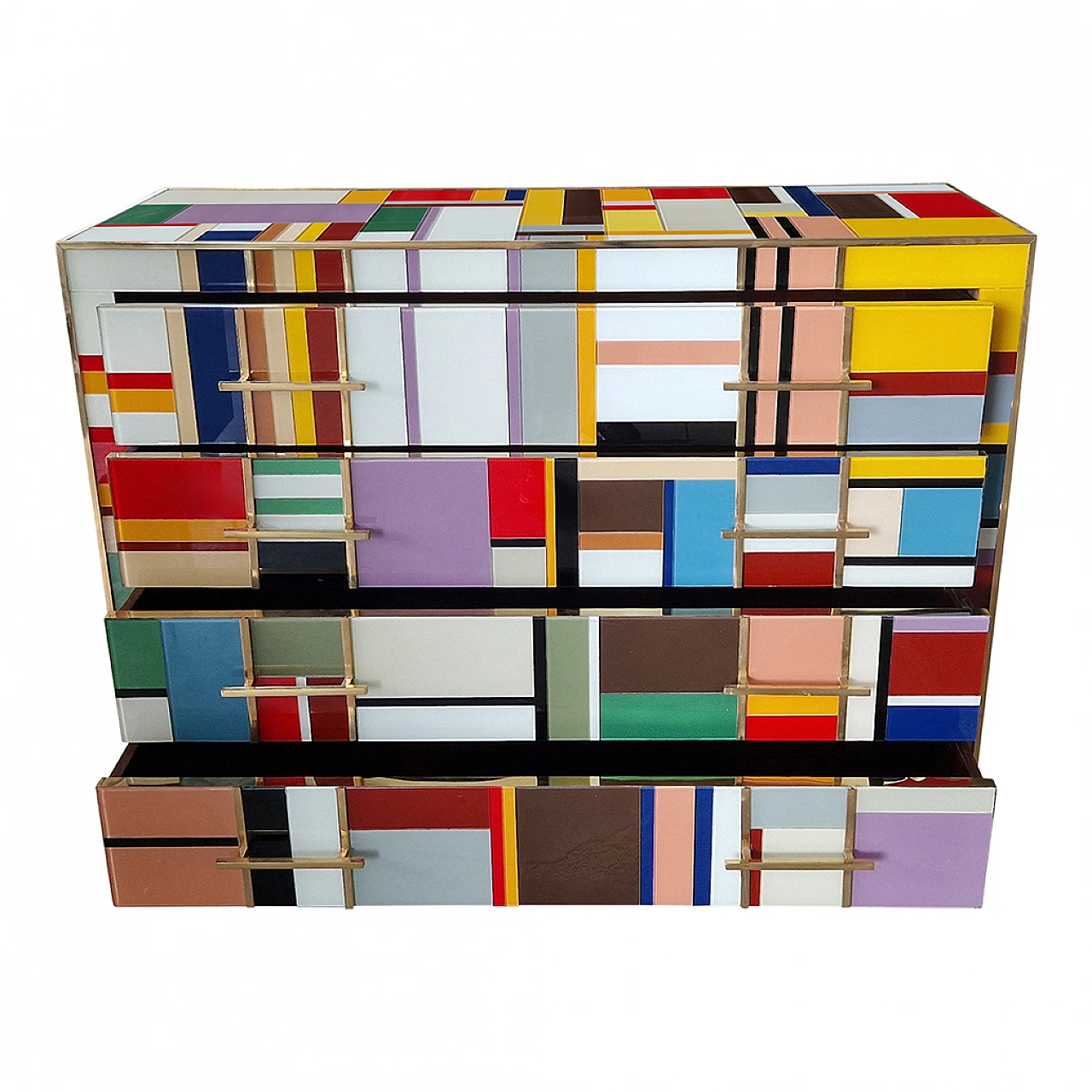 Four-drawer dresser in multicolored Murano glass, 1990s 10