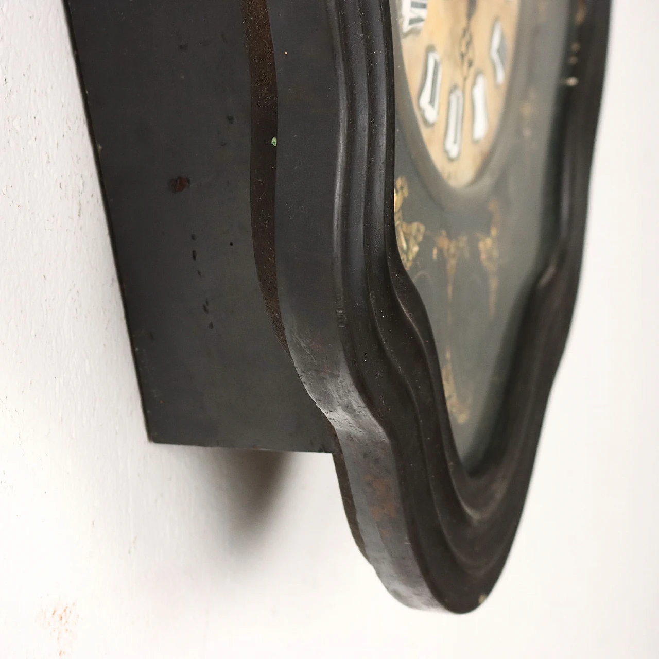 Ox-eye wall pendulum clock in inlaid wood & alabaster, 19th century 4