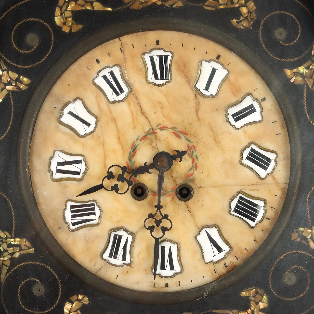 Ox-eye wall pendulum clock in inlaid wood & alabaster, 19th century 5