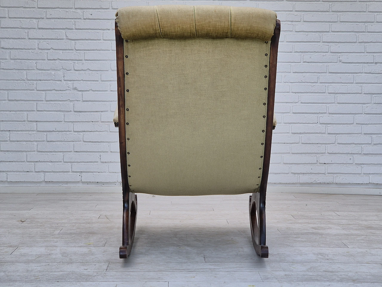 Scandinavian beech and velvet rocking chair, 1950s 6