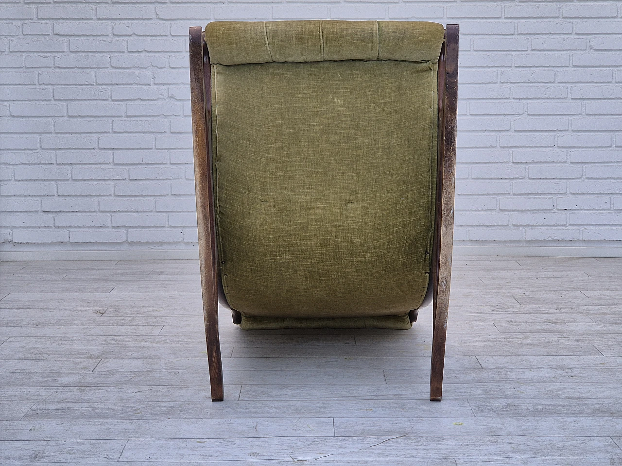 Scandinavian beech and velvet rocking chair, 1950s 9