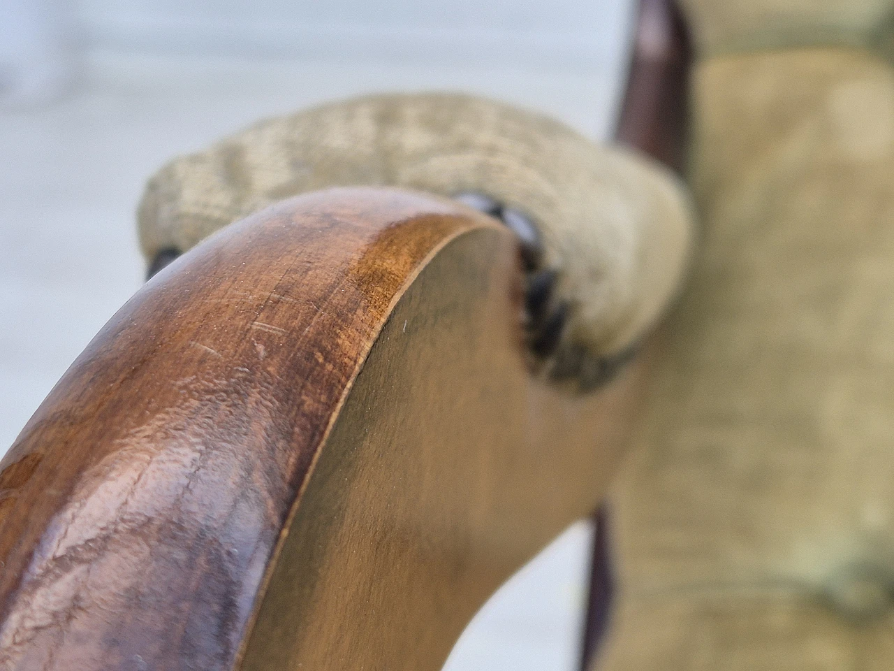 Scandinavian beech and velvet rocking chair, 1950s 12