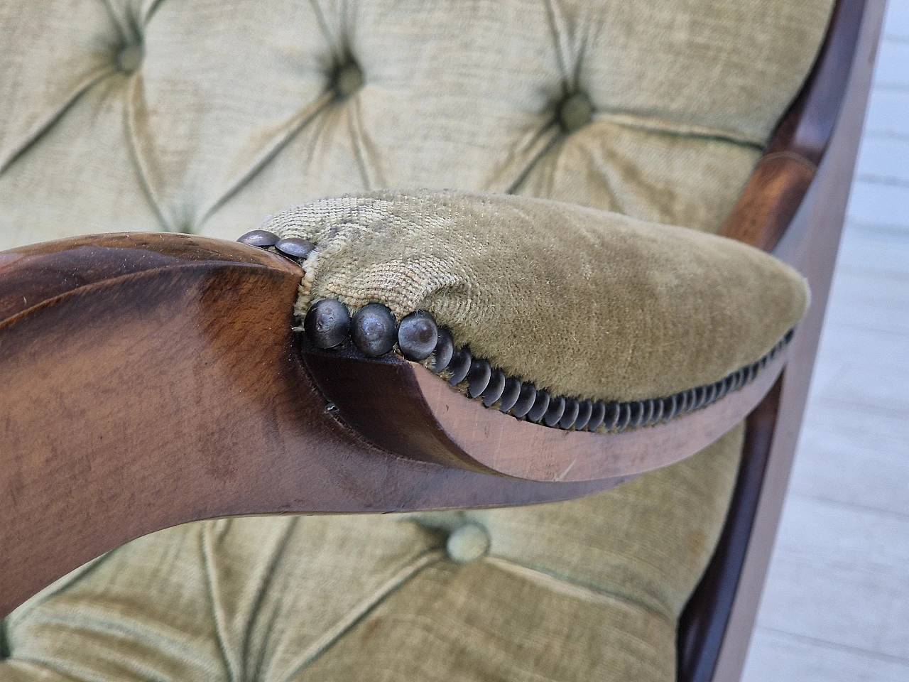 Scandinavian beech and velvet rocking chair, 1950s 15