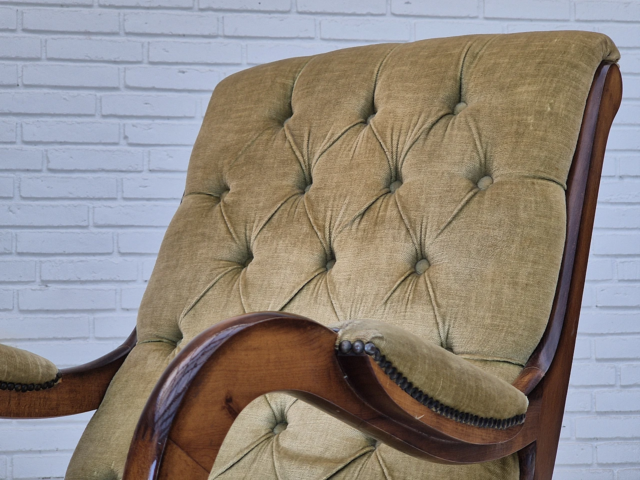 Scandinavian beech and velvet rocking chair, 1950s 16