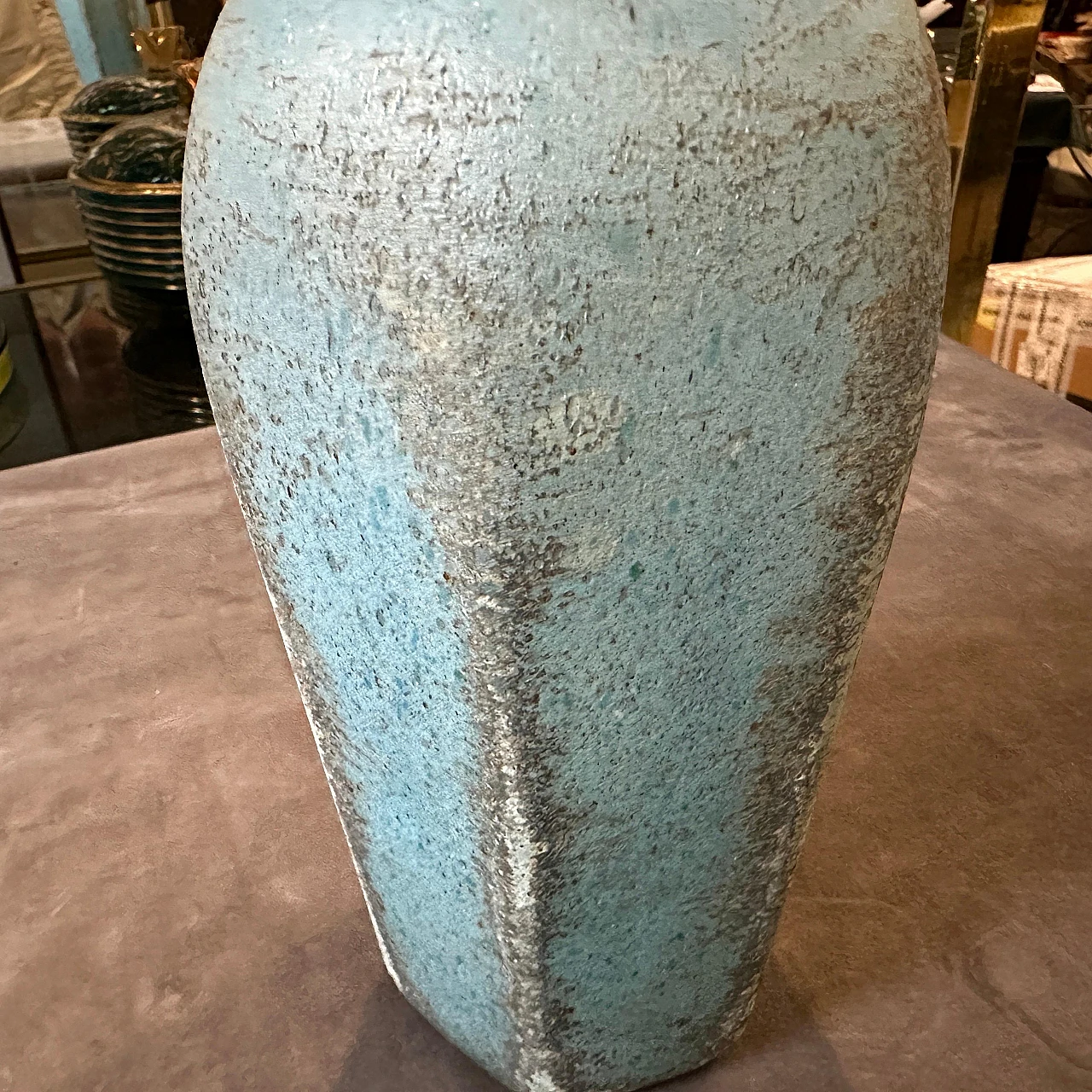 Blue & grey scavo Murano glass vase in the style A. Barbini, 1960s 2