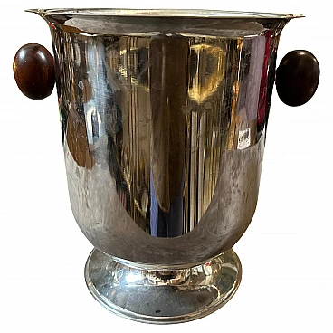 Silver-plated metal wine cooler with wooden handles, 1970s