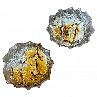 Pair of amber & clear Murano glass applique by Mazzega, 1970s