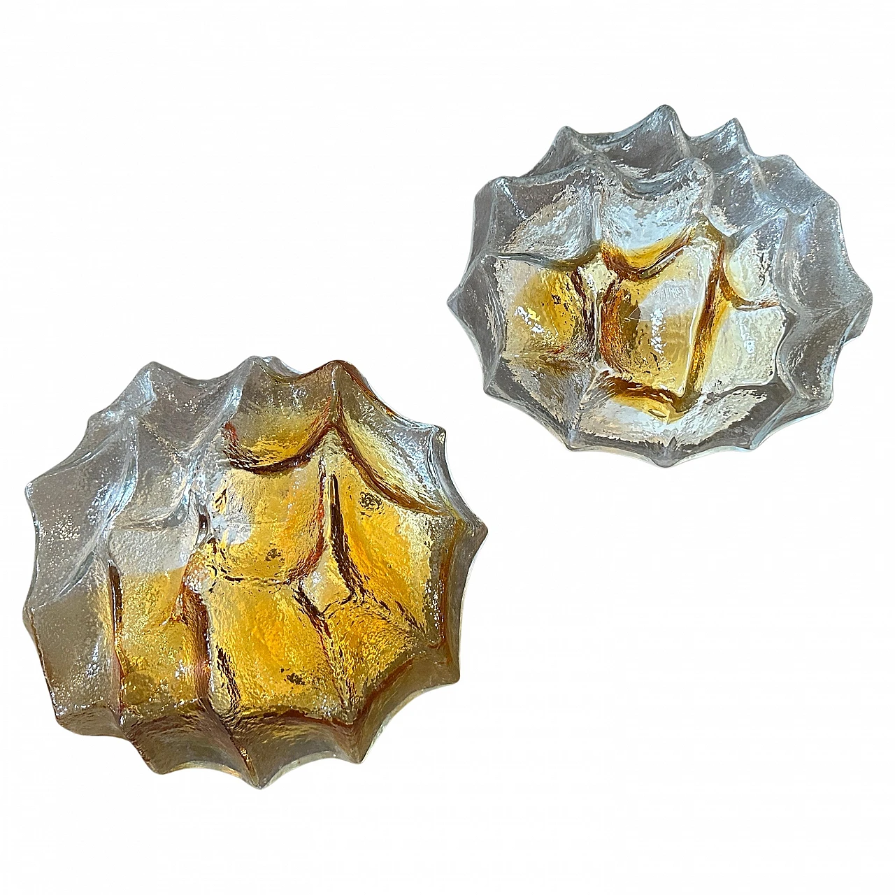 Pair of amber & clear Murano glass applique by Mazzega, 1970s 2