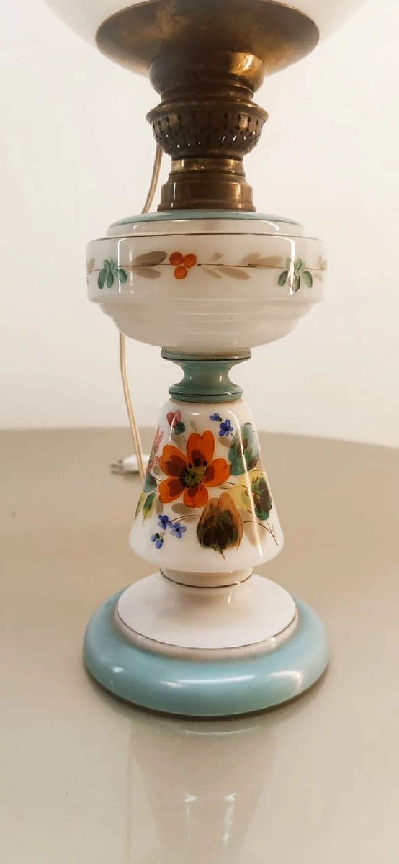 Spherical table lamp in glass with floral motifs & brass, 1950s 8