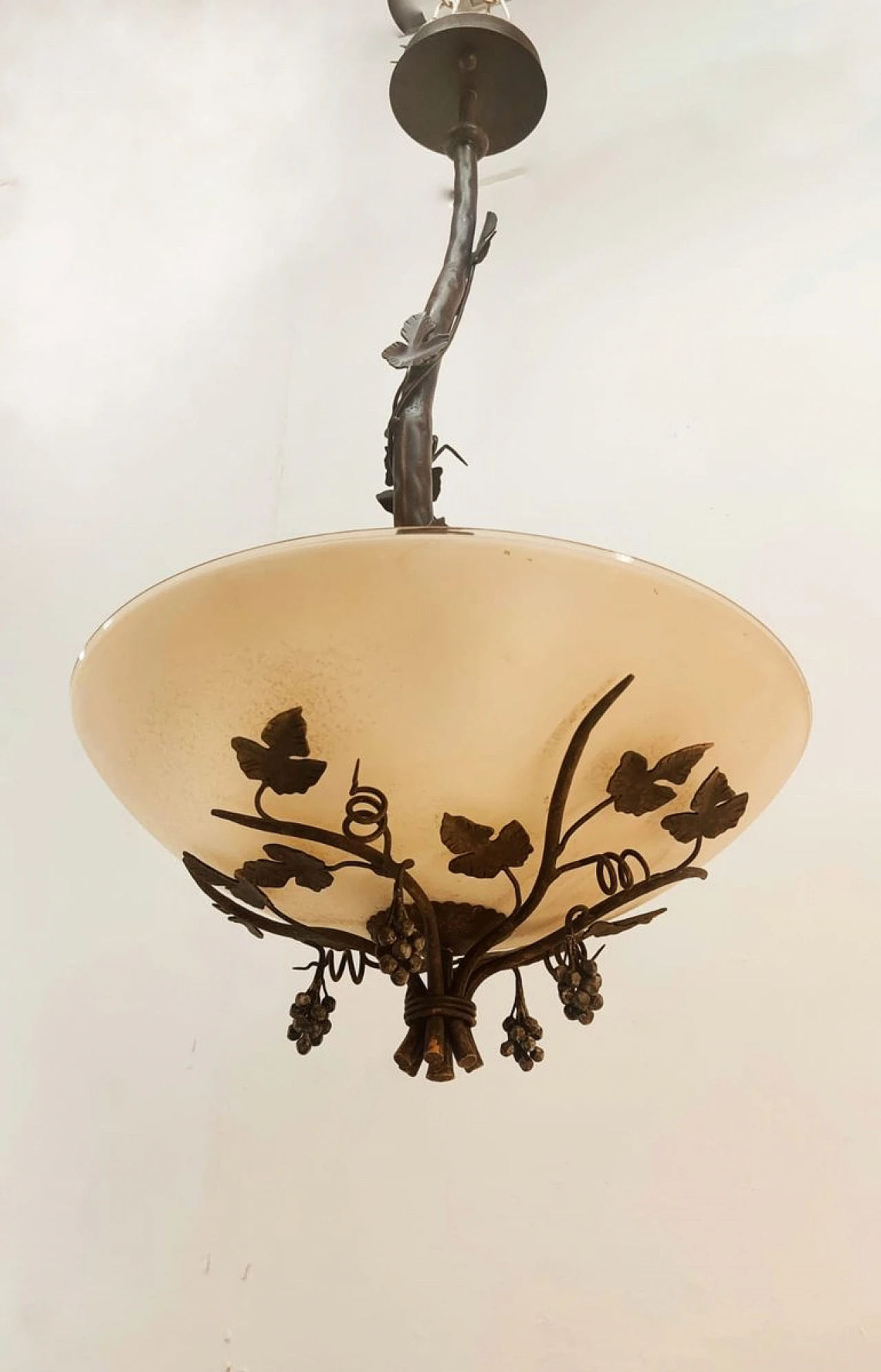 Glass & metal chandelier with vine motifs, 1980s 1