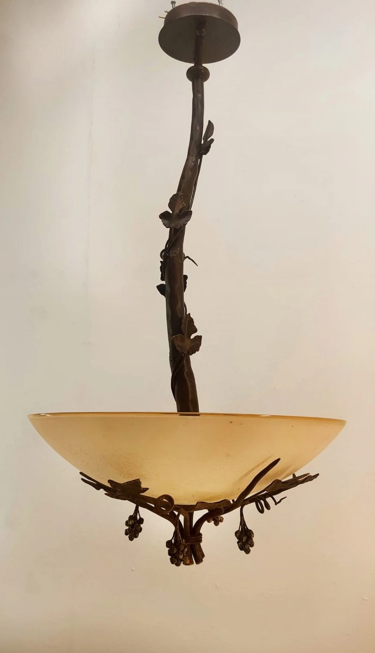 Glass & metal chandelier with vine motifs, 1980s 3