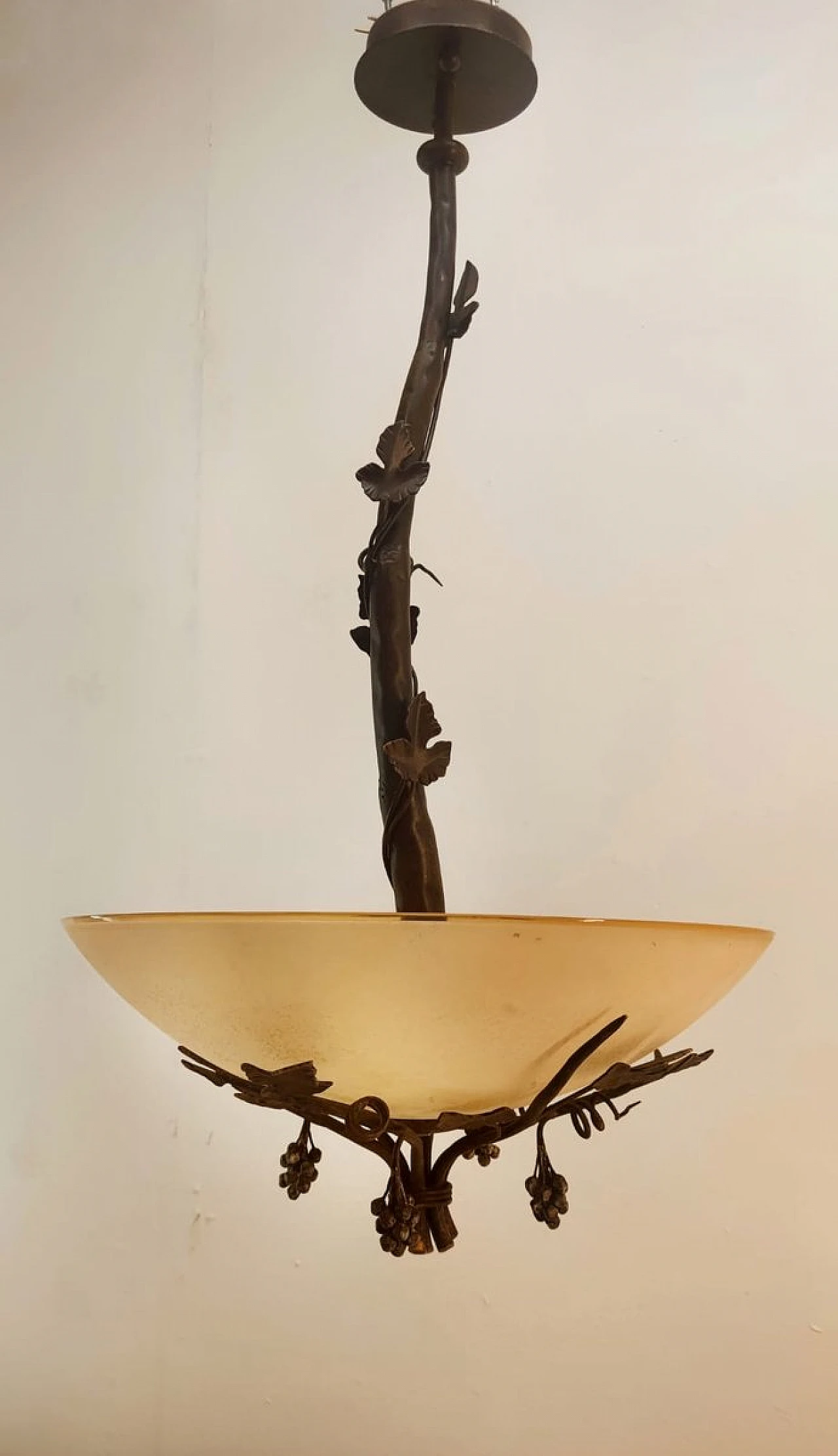 Glass & metal chandelier with vine motifs, 1980s 6