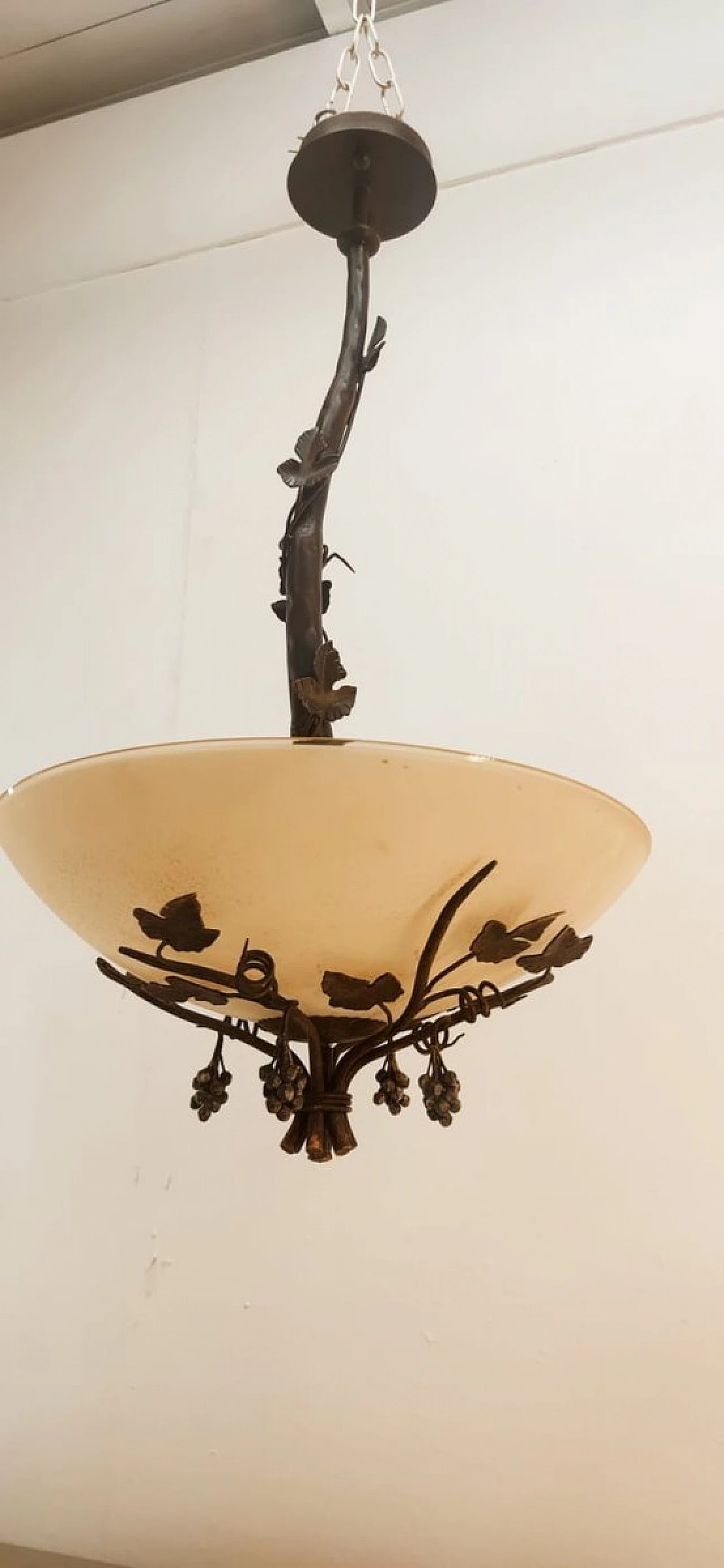 Glass & metal chandelier with vine motifs, 1980s 10