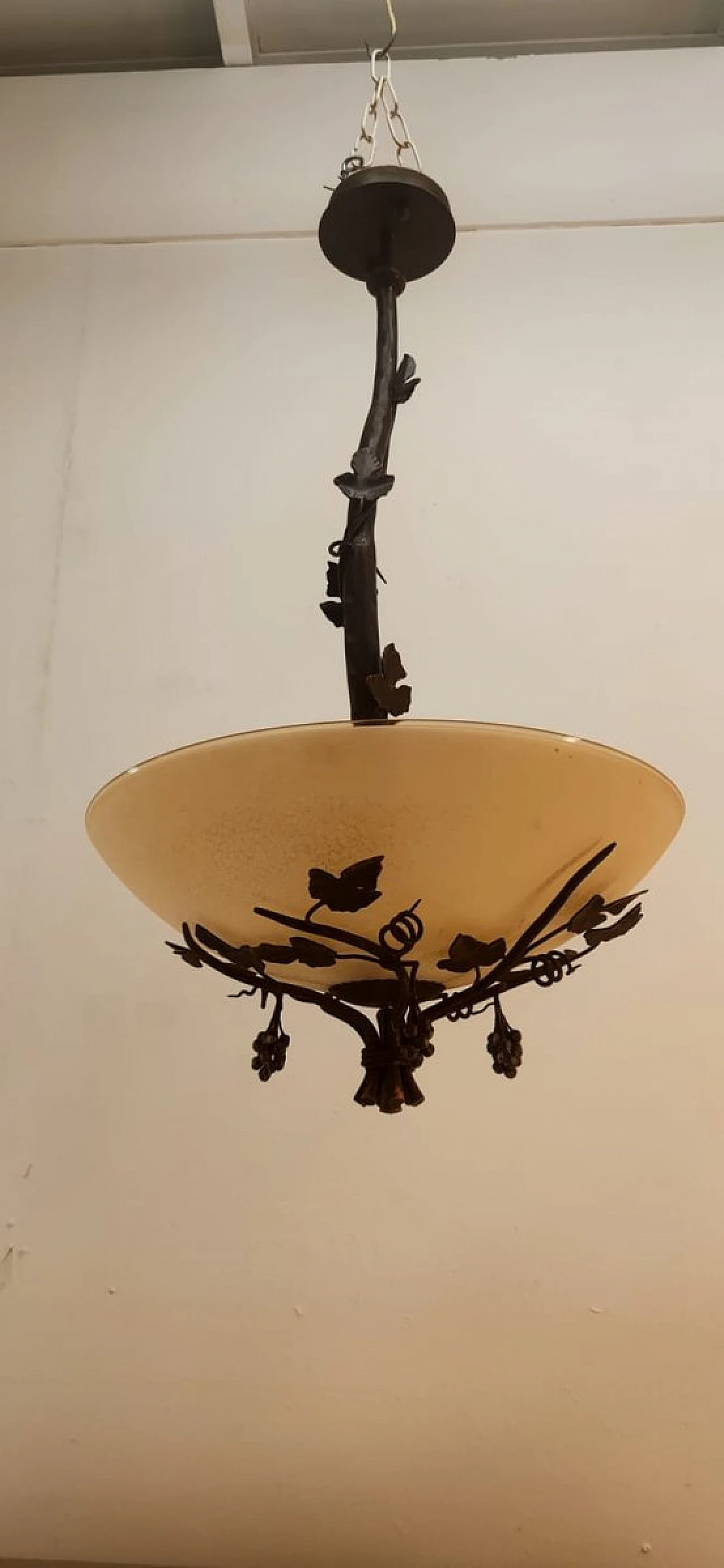 Glass & metal chandelier with vine motifs, 1980s 11