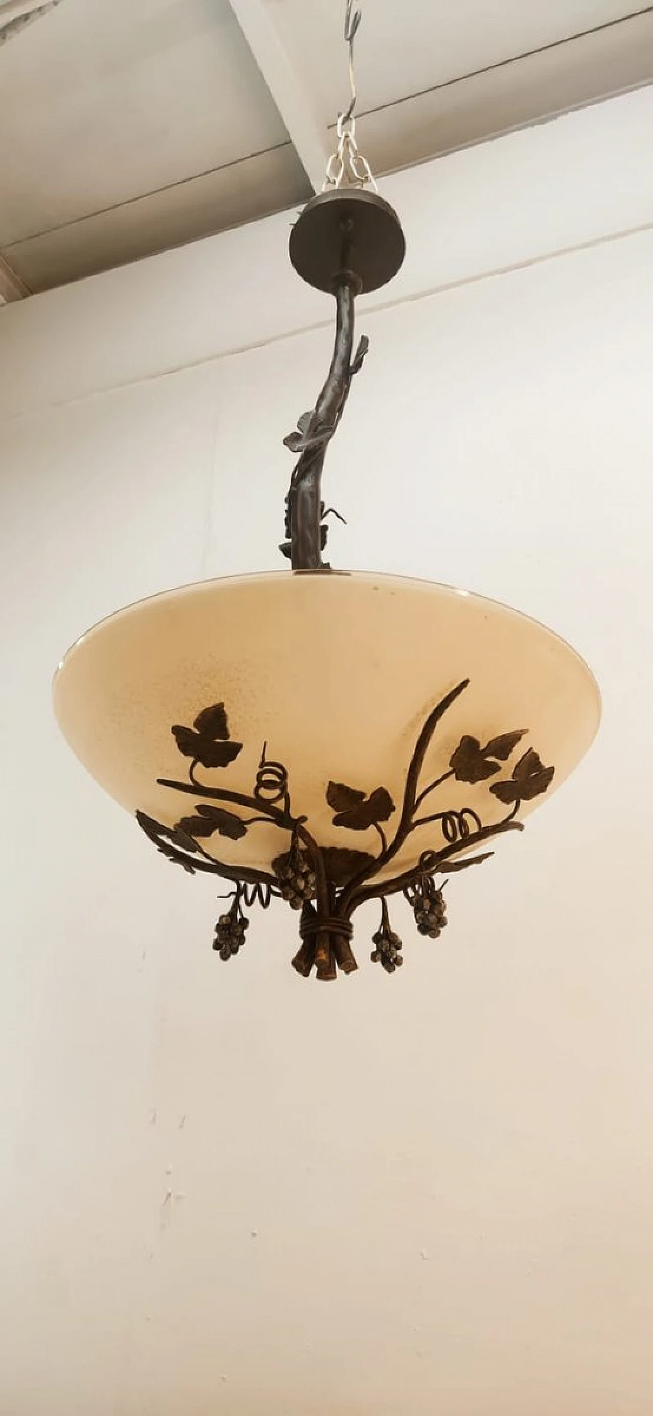 Glass & metal chandelier with vine motifs, 1980s 15