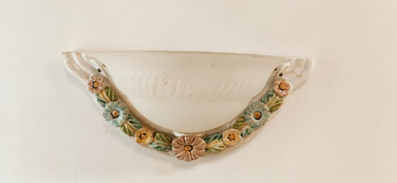 Ceramic and glass wall sconce with flowers, 1980s 3