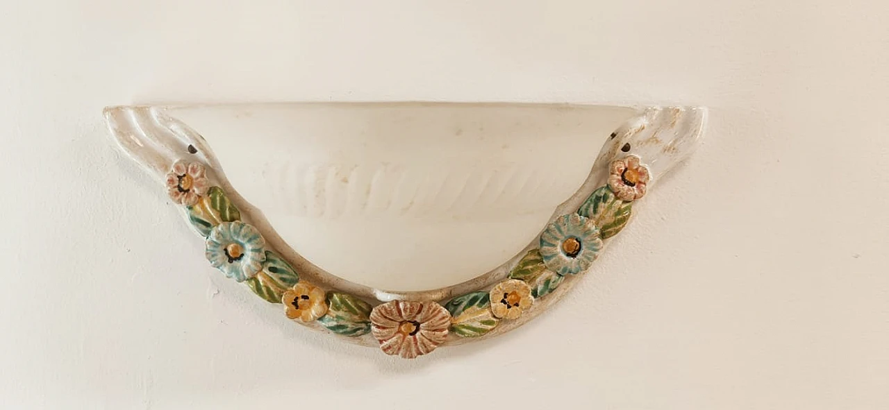 Ceramic and glass wall sconce with flowers, 1980s 6