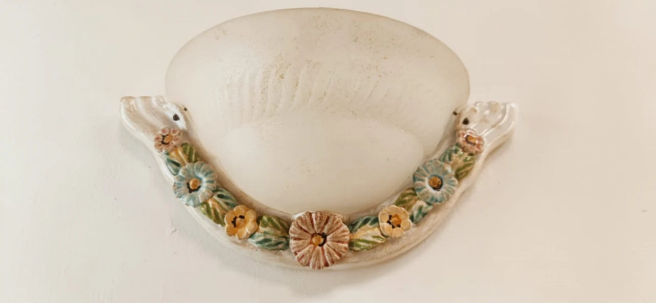 Ceramic and glass wall sconce with flowers, 1980s 7