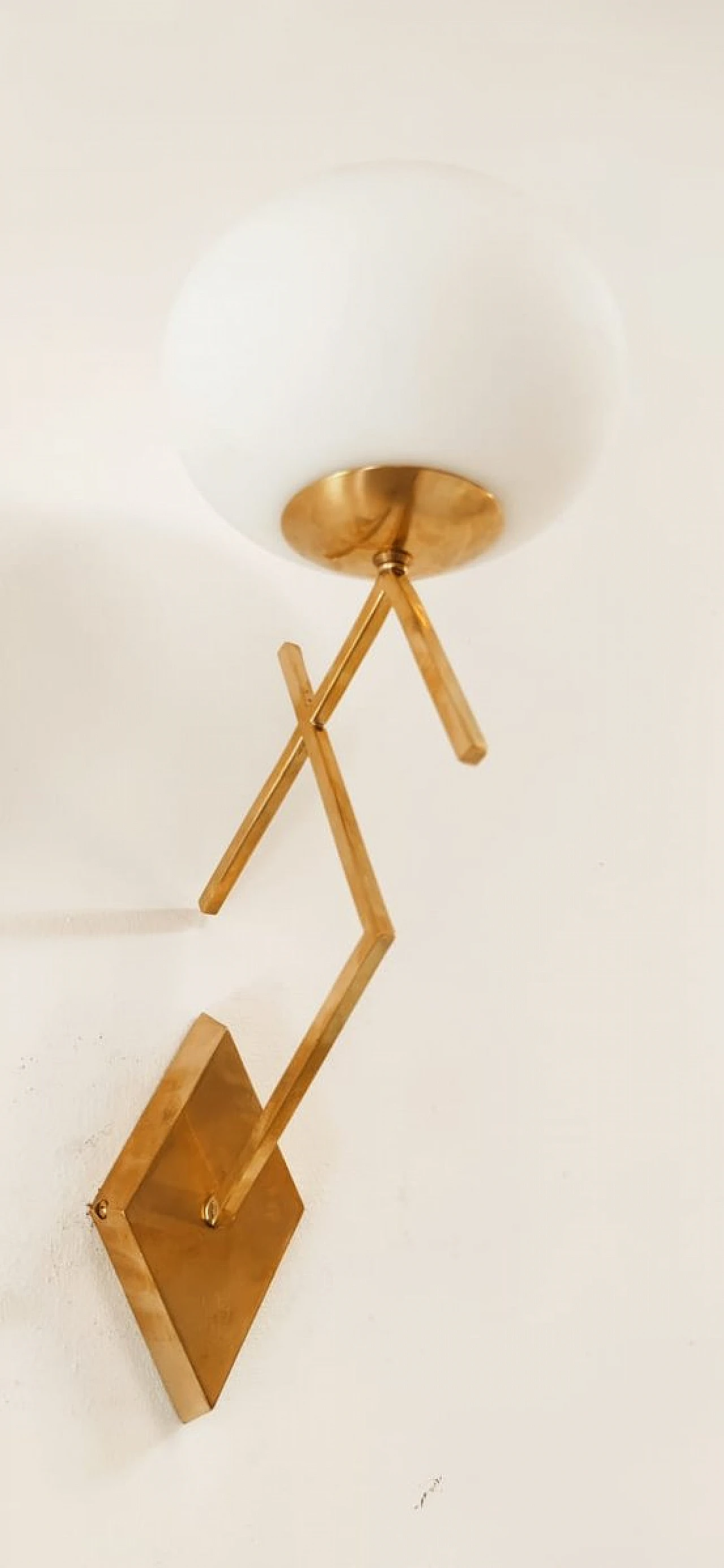 Wall light with brass stem and oval glass diffuser, 1970s 2