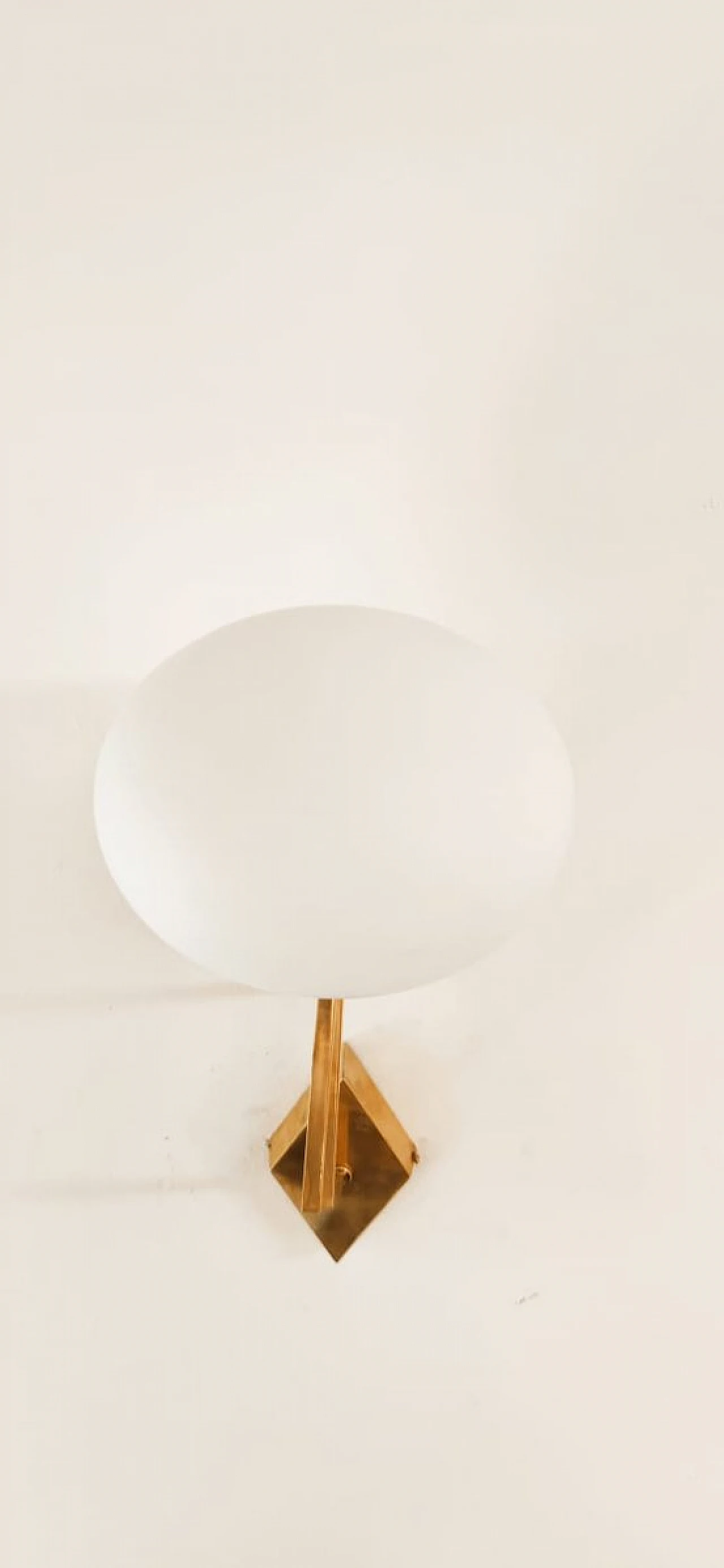 Wall light with brass stem and oval glass diffuser, 1970s 6