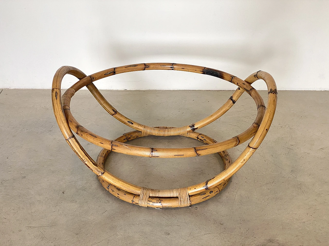 Round bamboo coffee table with smoked glass top, 1970s 9