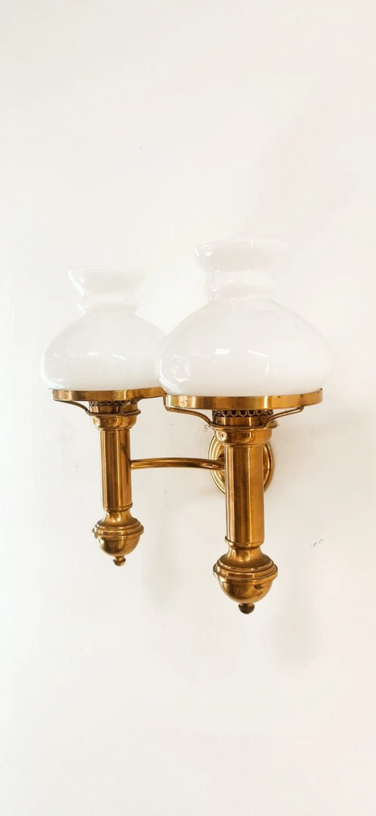 2-Light applique in brass with opaline glass diffusers, 1970s 1