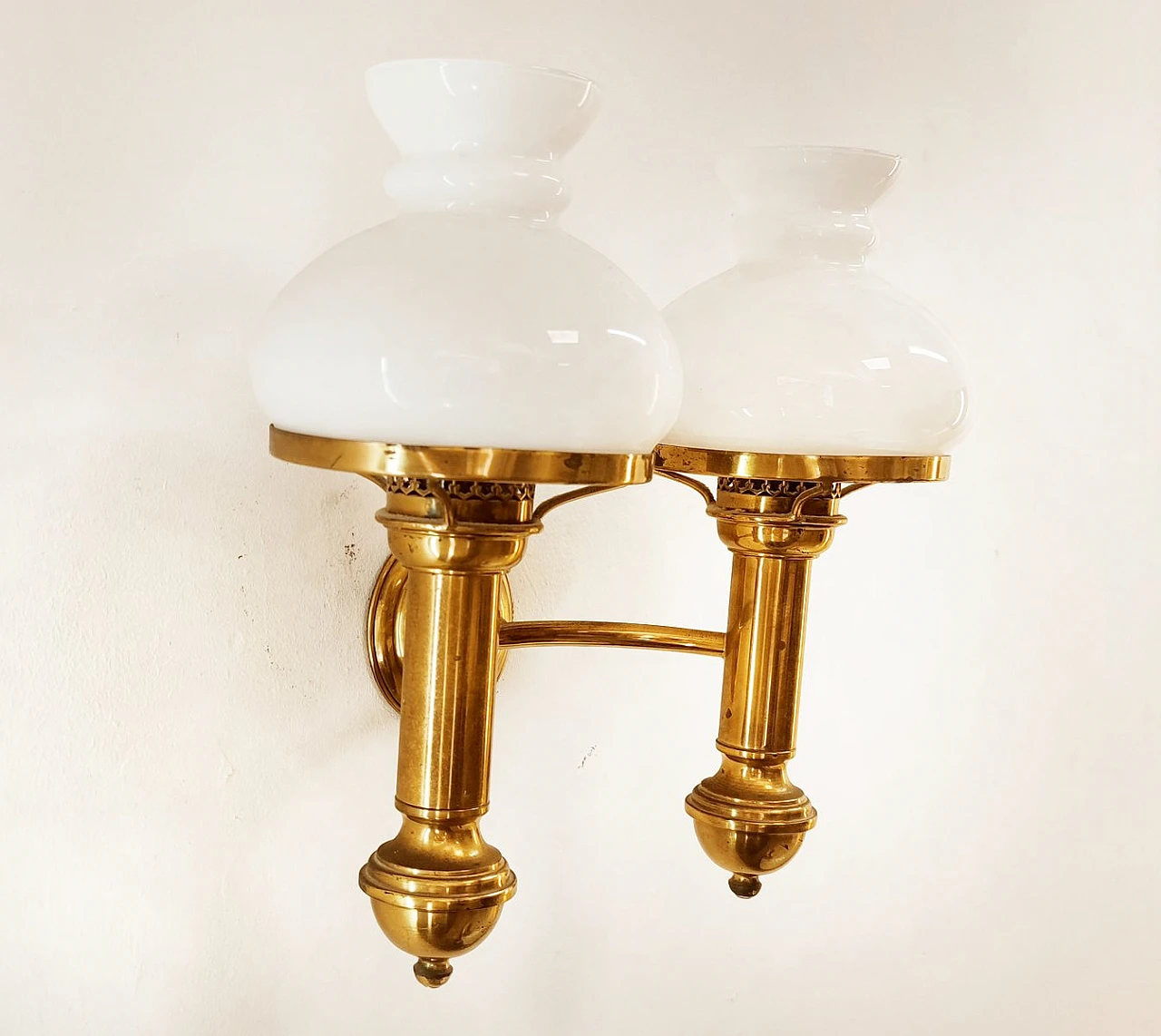 2-Light applique in brass with opaline glass diffusers, 1970s 4