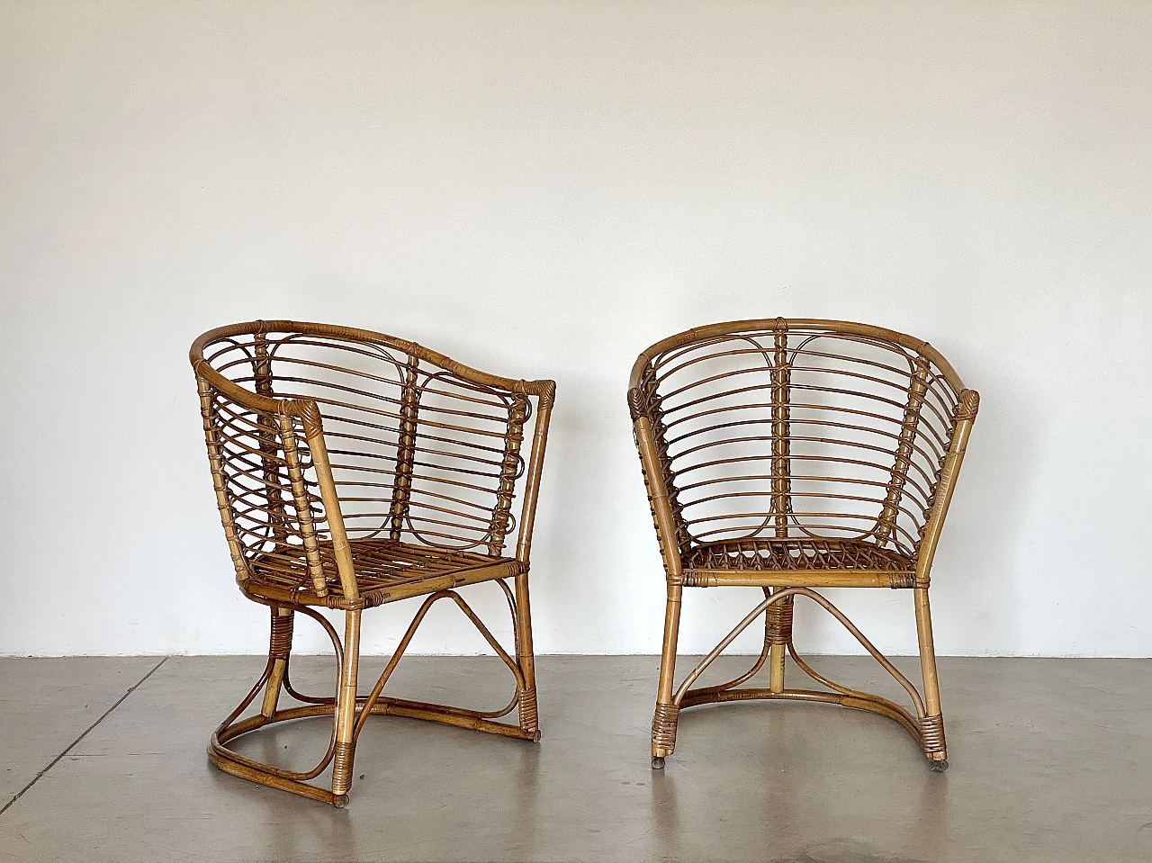 Pair of bamboo armchairs, 1970s 1