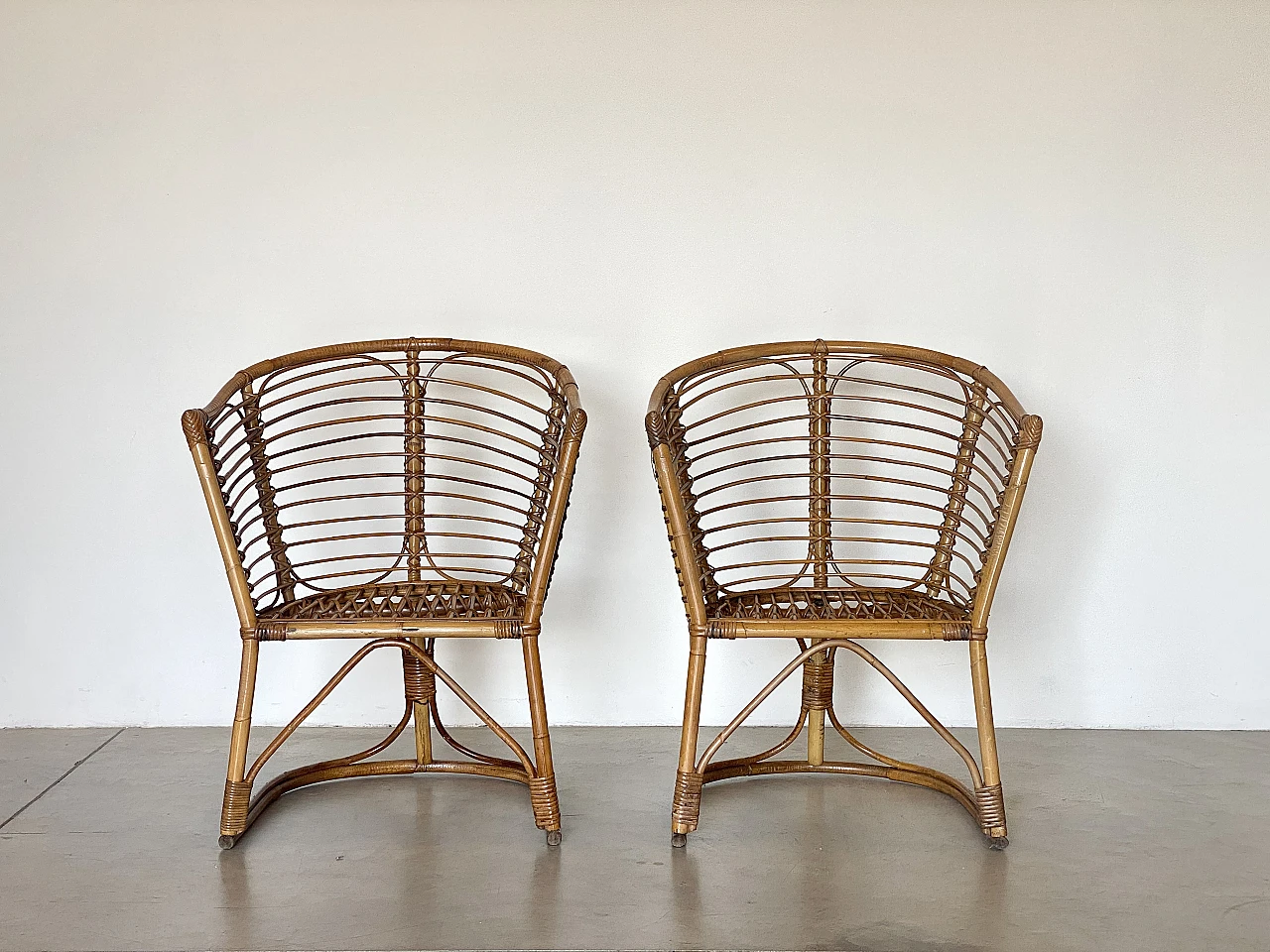 Pair of bamboo armchairs, 1970s 2