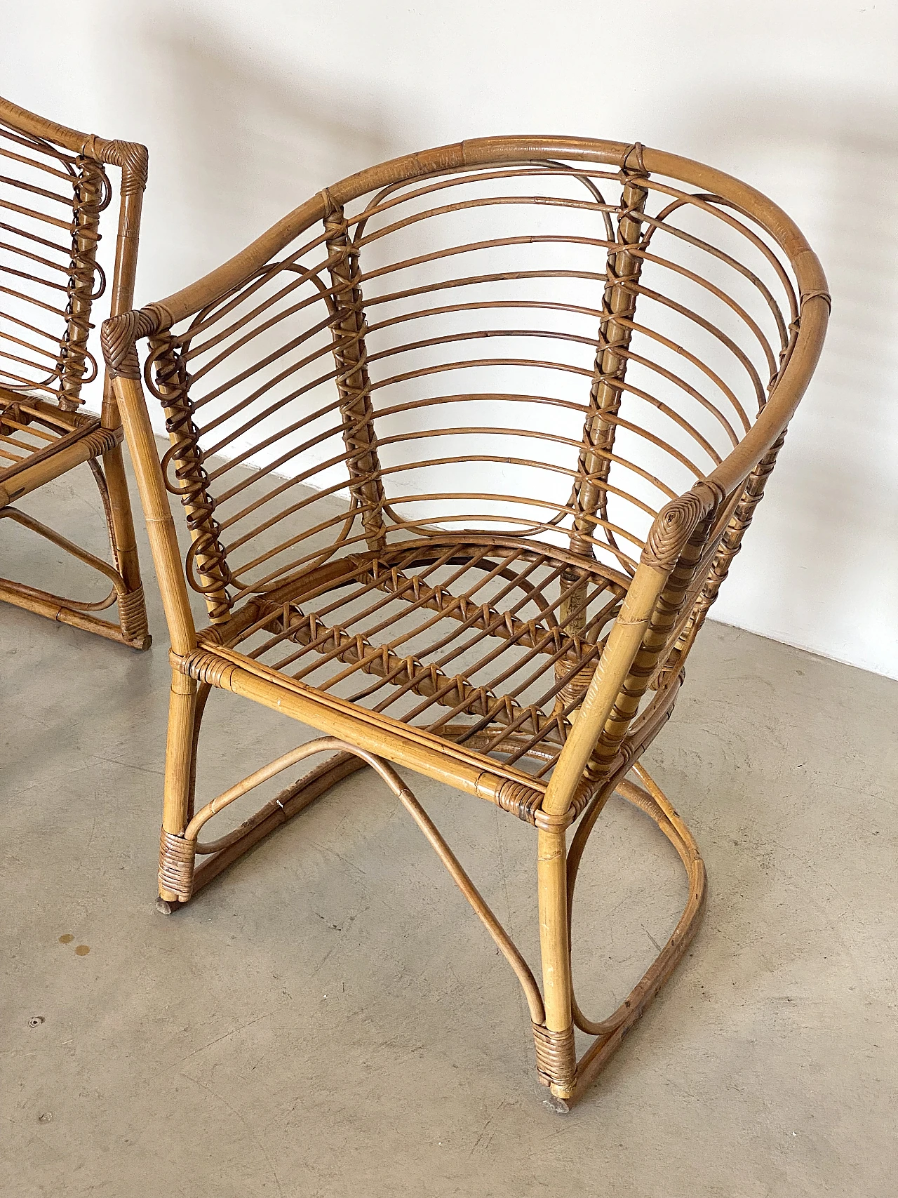 Pair of bamboo armchairs, 1970s 3