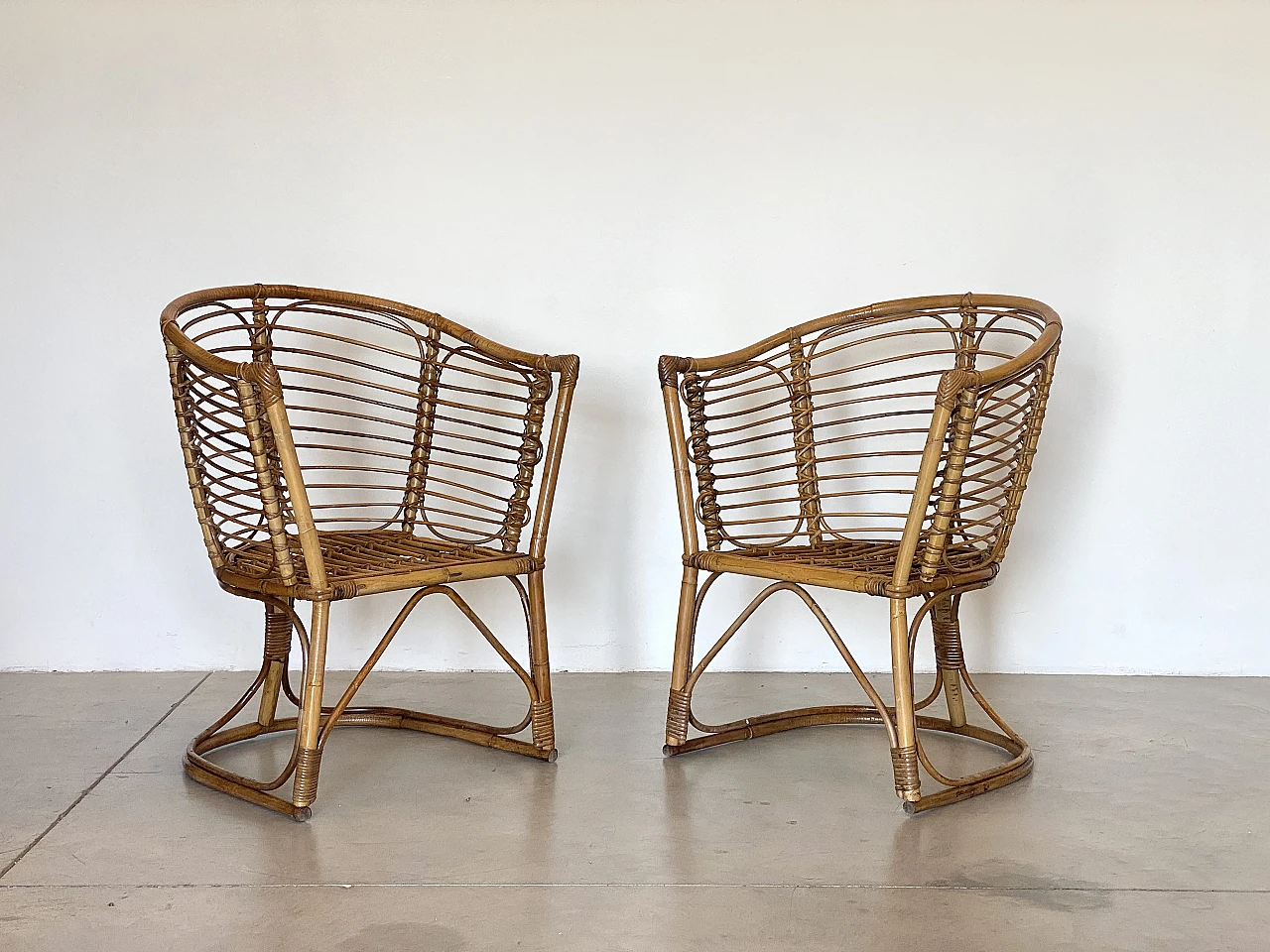 Pair of bamboo armchairs, 1970s 5