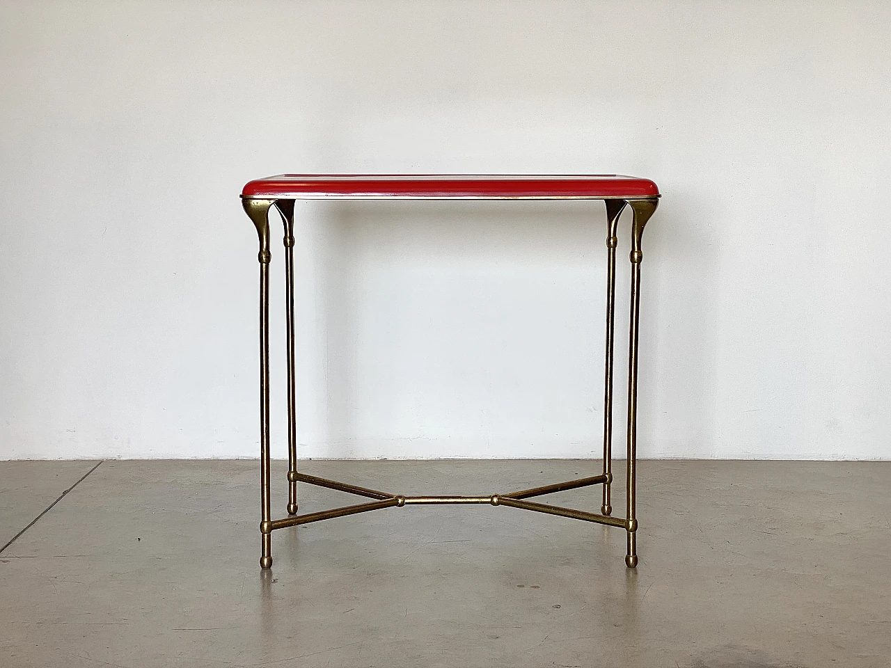 Brass coffee table with red lacquered top, 1950s 7