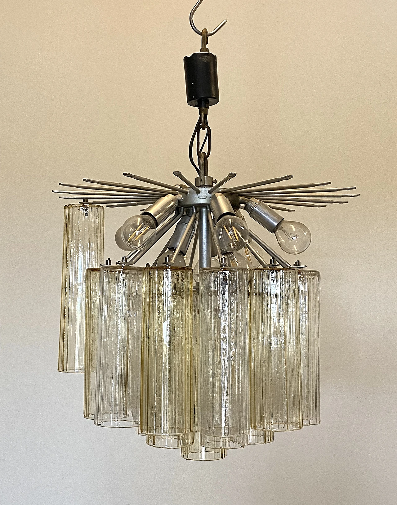 Lampadario in vetro di Murano e acciaio, anni '70 2