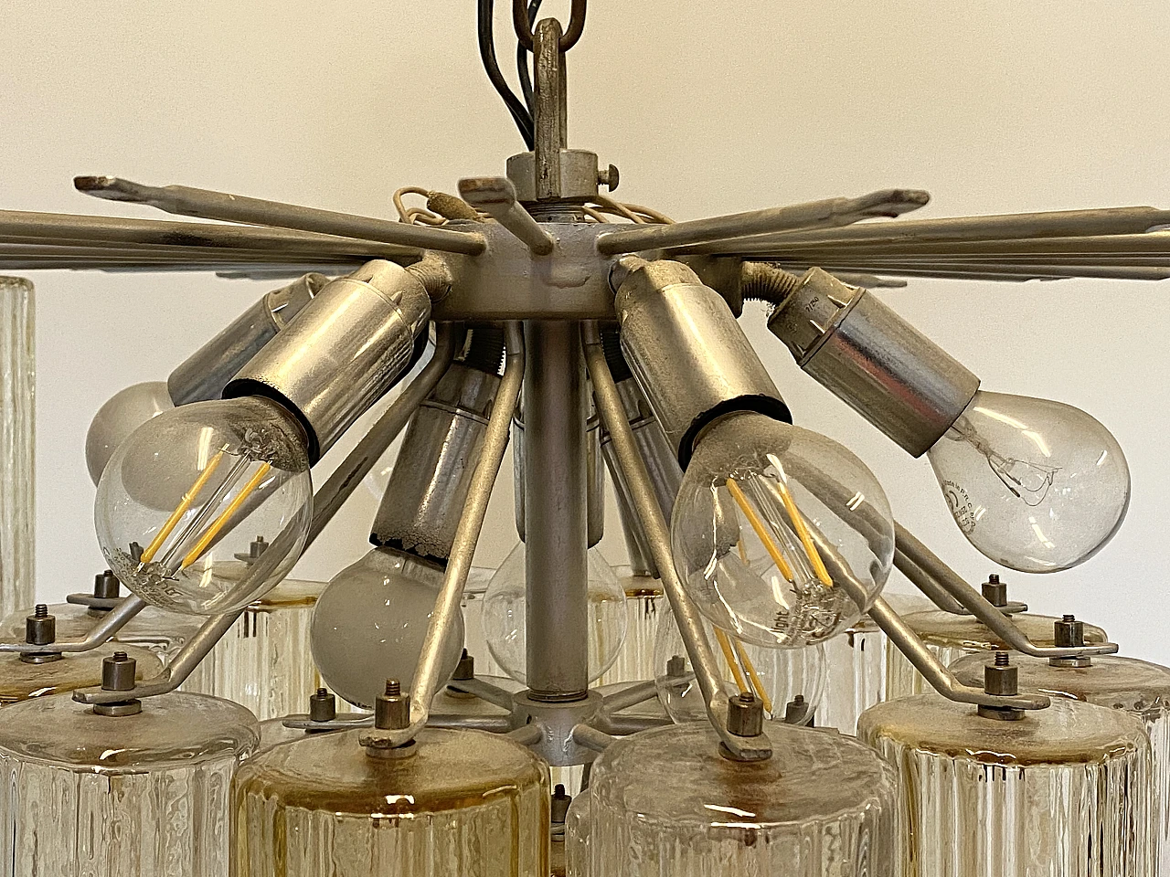 Murano glass and steel chandelier, 1970s 4