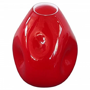 Incamiciato red Murano glass vase, 1970s