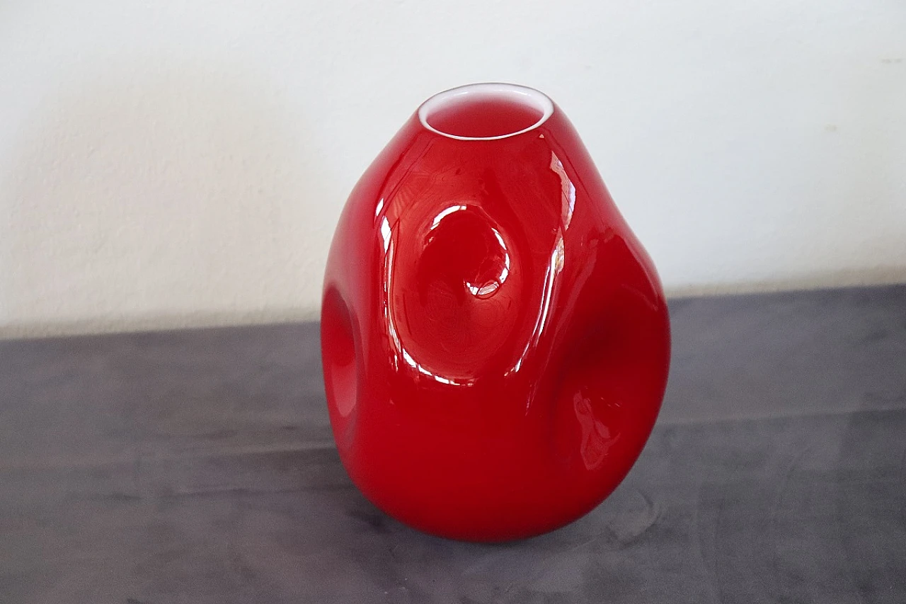 Incamiciato red Murano glass vase, 1970s 11