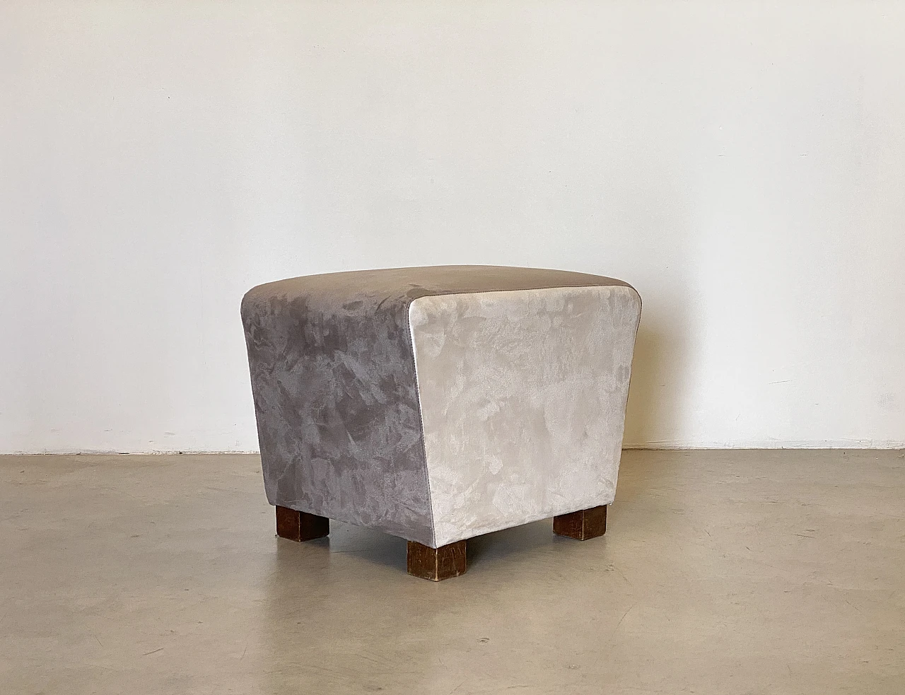 Pair of velvet and wood poufs, 1940s 11