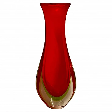 Submerged red Murano glass vase attributed to F. Poli, 1960s