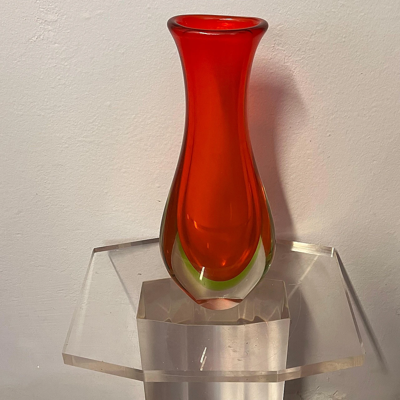 Submerged red Murano glass vase attributed to F. Poli, 1960s 2