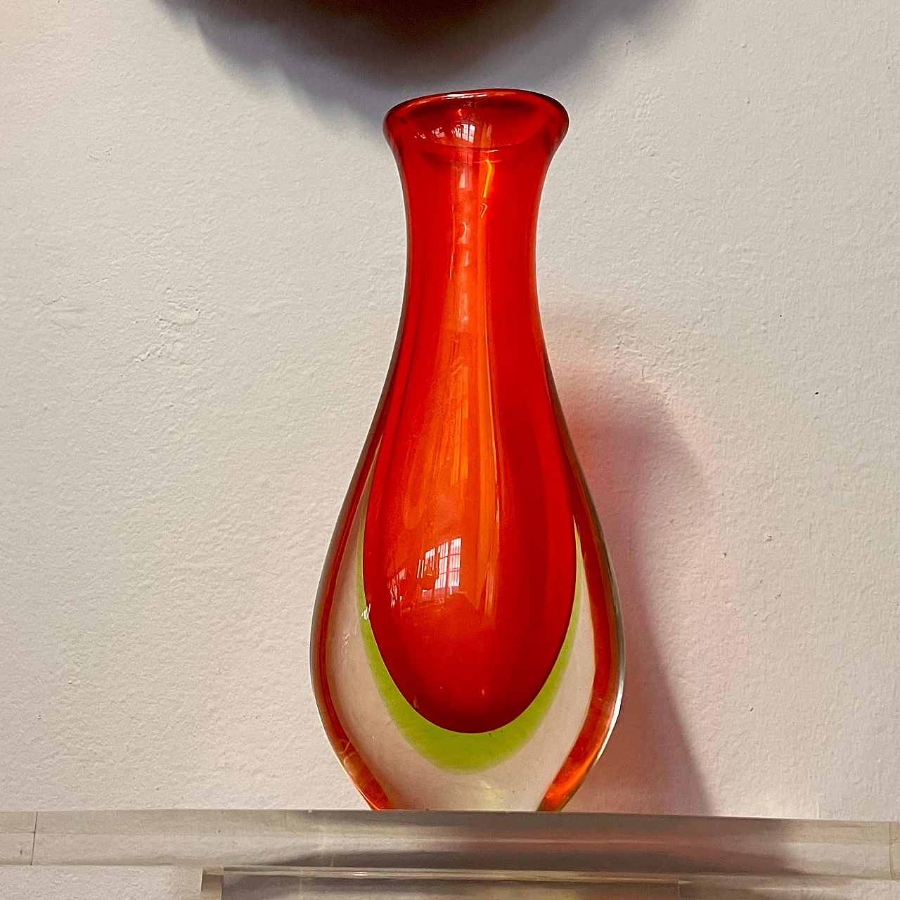 Submerged red Murano glass vase attributed to F. Poli, 1960s 3