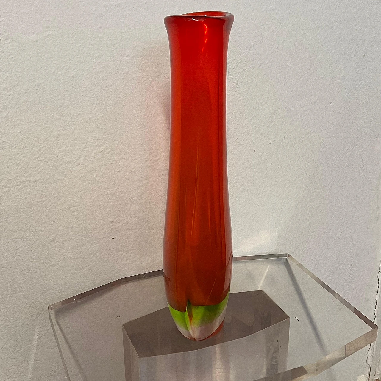 Submerged red Murano glass vase attributed to F. Poli, 1960s 4