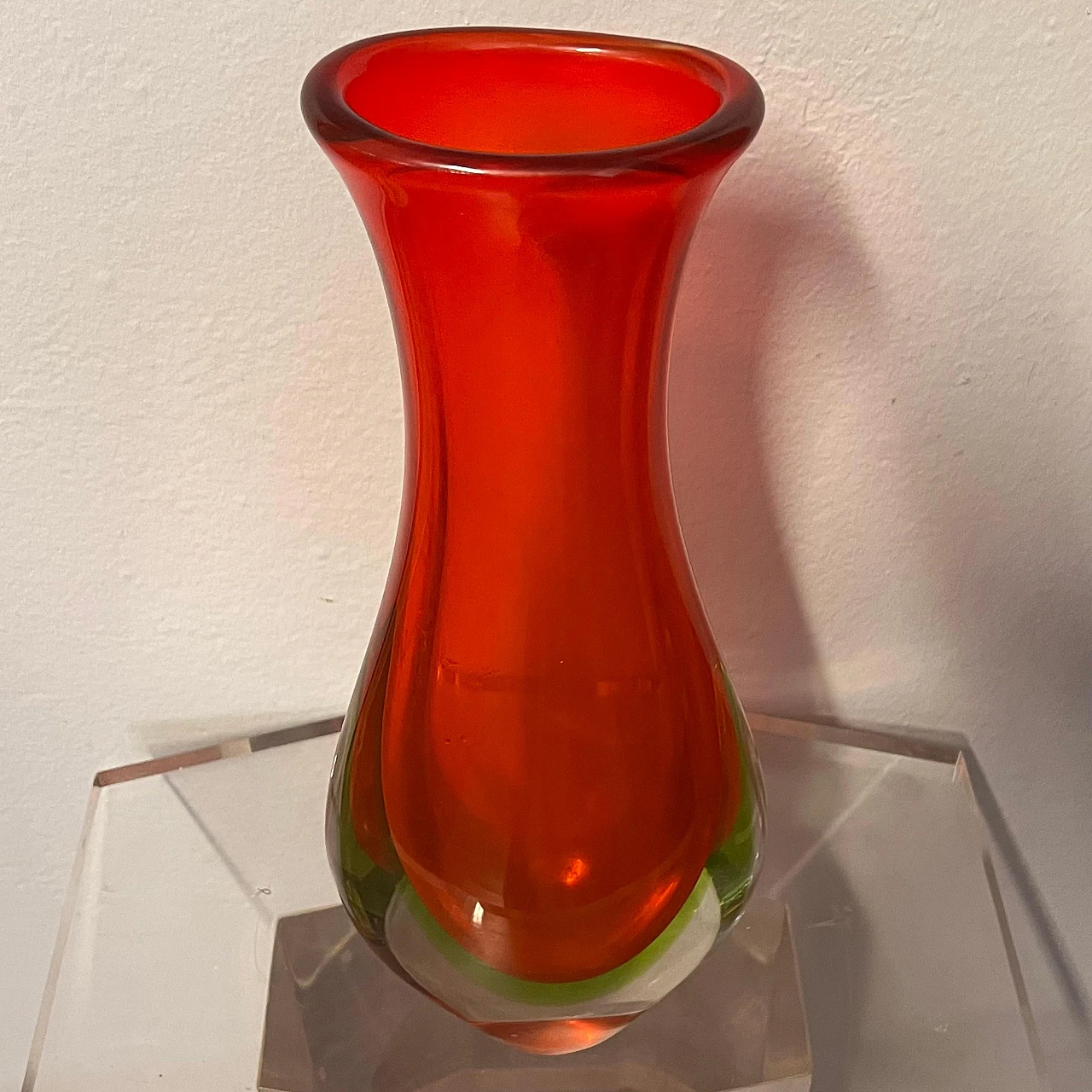 Submerged red Murano glass vase attributed to F. Poli, 1960s 6