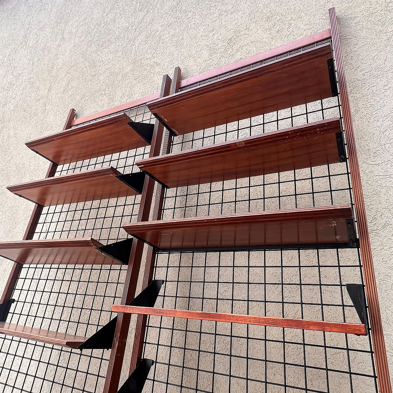 Modular wall unit in metal & wood with bookshelf & drawers, 1960s 6