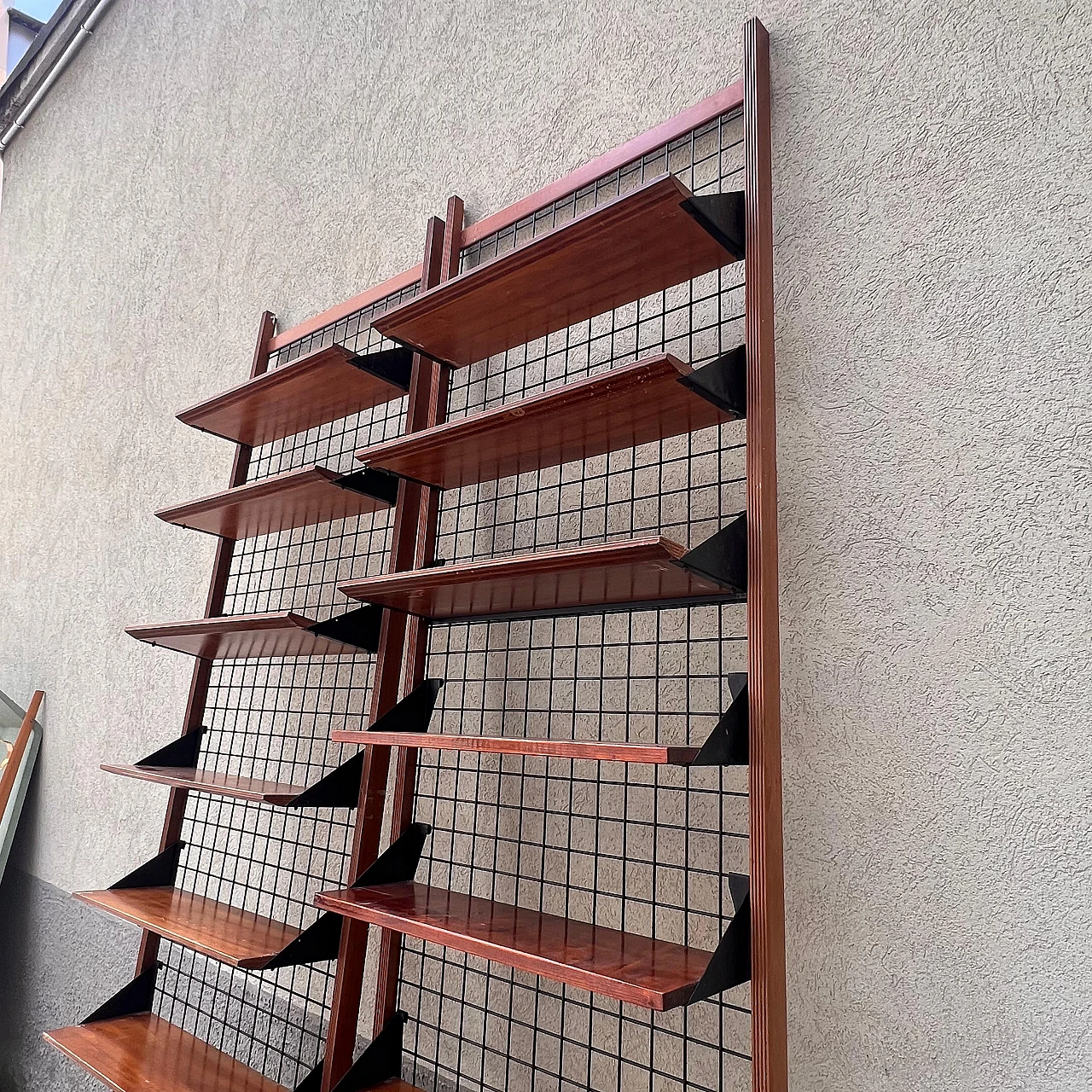 Modular wall unit in metal & wood with bookshelf & drawers, 1960s 7