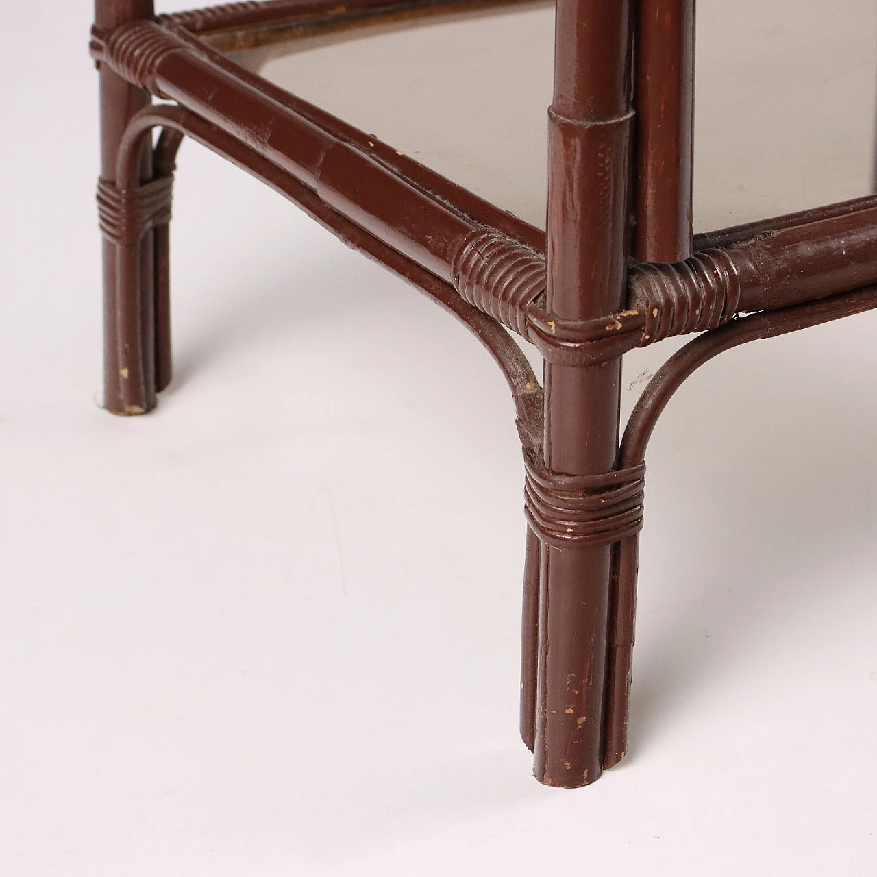 Pair of coffee tables in enamelled bamboo and smoked glass, 1980s 6