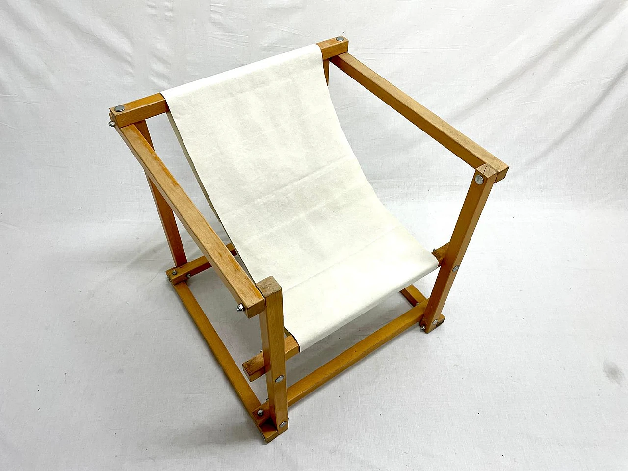 Wood and canvas armchair by Pino Pedano, 1970s 6