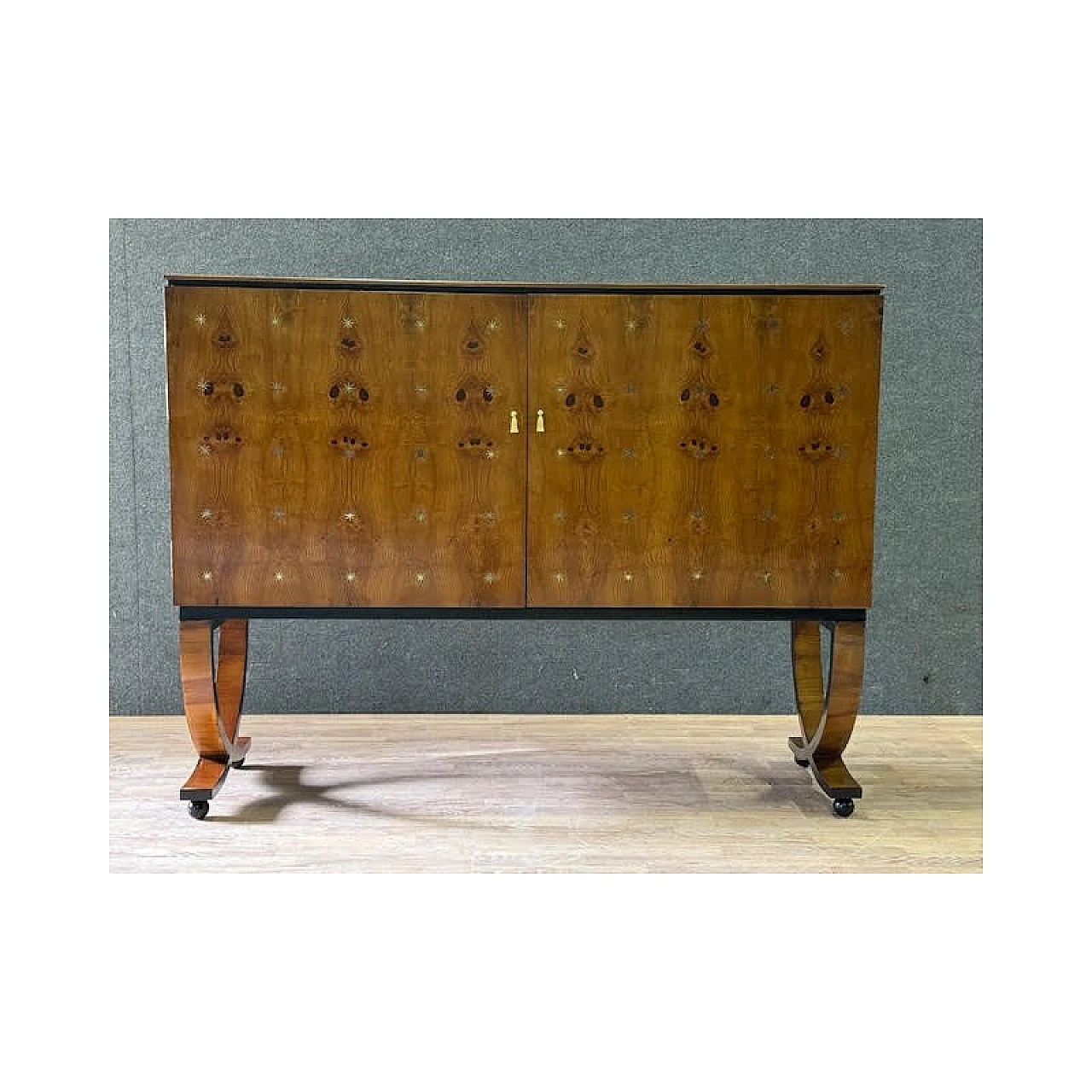 Ash-root bar cabinet with brass inlays, 1970s 3