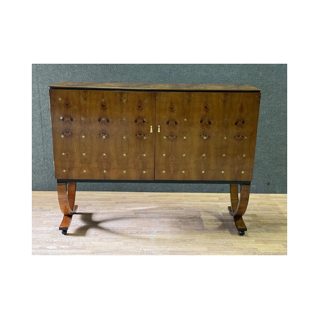 Ash-root bar cabinet with brass inlays, 1970s 4