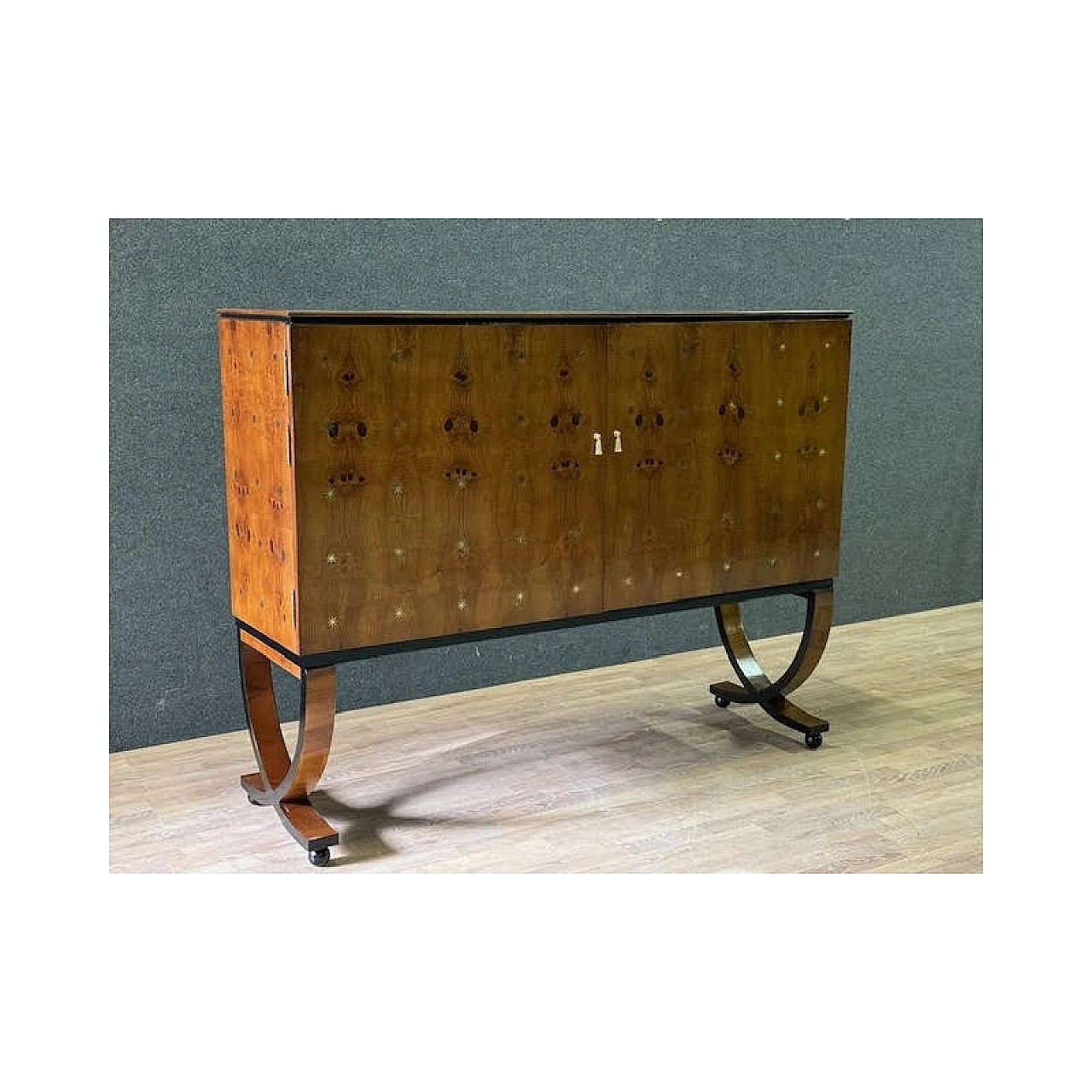 Ash-root bar cabinet with brass inlays, 1970s 5